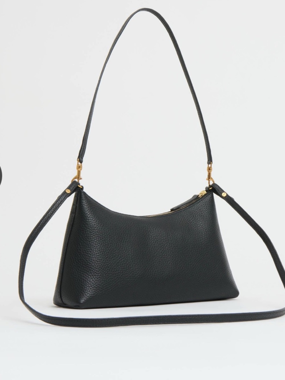 Mansur Gavriel Black Pebbled Shoulder Bag with Gold Hardware